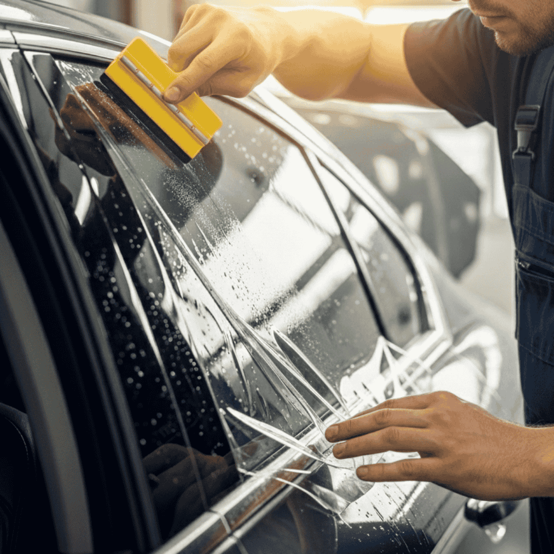 أثناء التركيب  يتم تنظيف الزجاج وتركيب فيلم العزل الحراري 3M أو XPEL بدقة لضمان تغطية مثالية ومظهر متناسق.